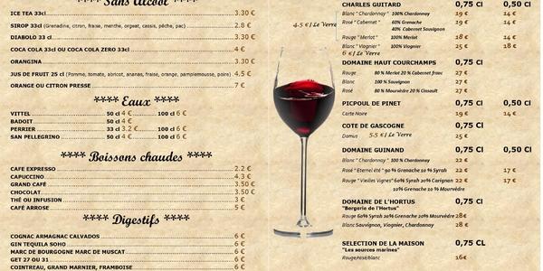 Wine menu restaurant Mon Auberge (Lunel)